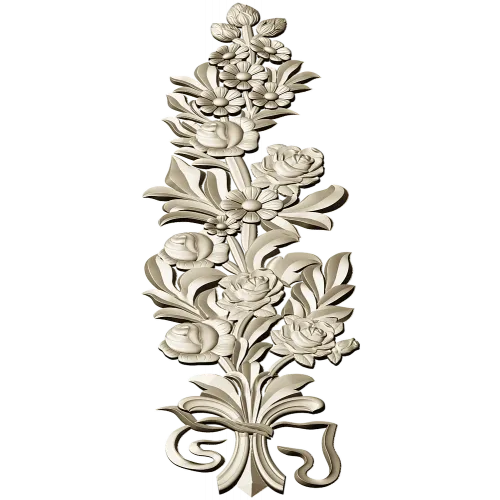 Floral Bouquet Applique STL - high-relief 3D model for CNC routers