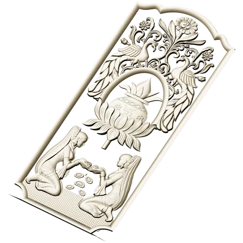 Ornamental Lotus Offering Panel - STL 3D Relief for CNC