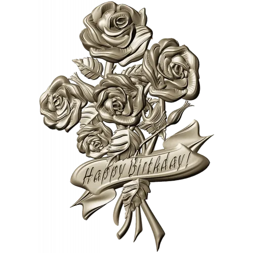 Detailed 3D STL Model of a Bouquet of Roses with "Happy Birthday" Ribbon for CNC Milling
