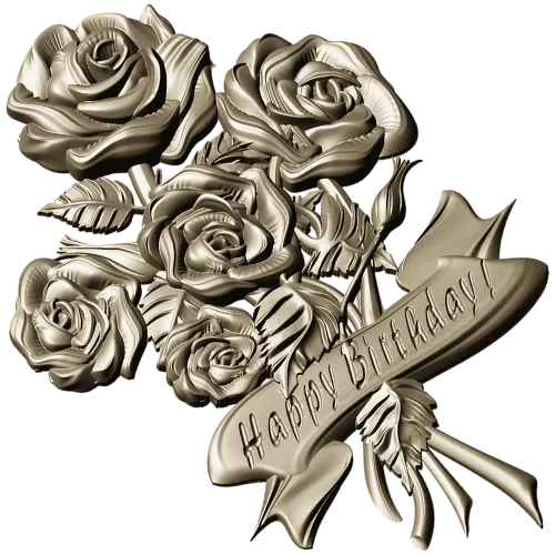 Detailed 3D STL Model of a Bouquet of Roses with "Happy Birthday" Ribbon for CNC Milling