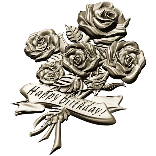 Detailed 3D STL Model of a Bouquet of Roses with "Happy Birthday" Ribbon for CNC Milling