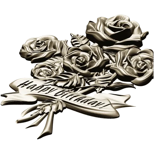 Detailed 3D STL Model of a Bouquet of Roses with "Happy Birthday" Ribbon for CNC Milling