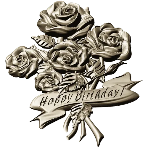 Detailed 3D STL Model of a Bouquet of Roses with "Happy Birthday" Ribbon for CNC Milling