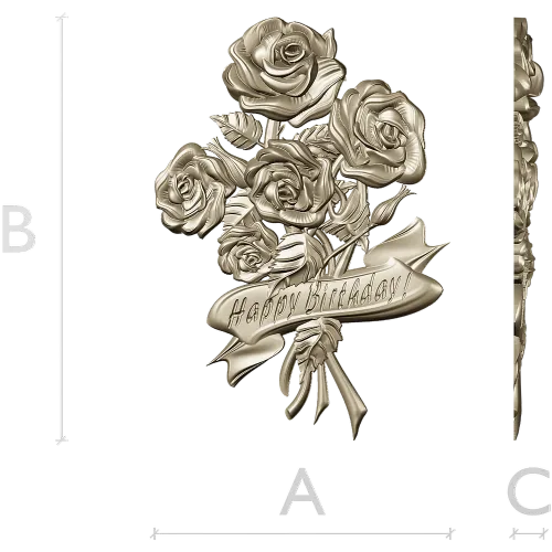 Detailed 3D STL Model of a Bouquet of Roses with "Happy Birthday" Ribbon for CNC Milling