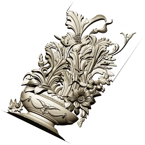 Ornate Floral Vase 3D Model for CNC Milling STL