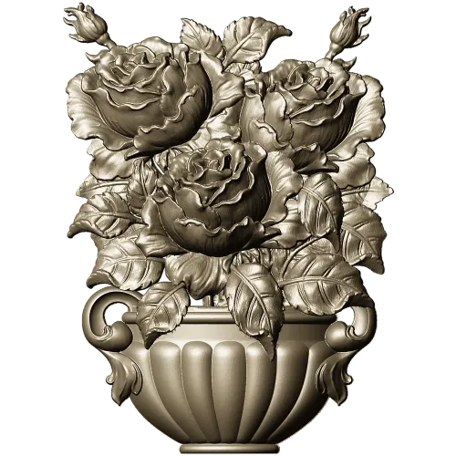 Floral Bouquet in Classic Vase 3D Model STL for CNC Milling