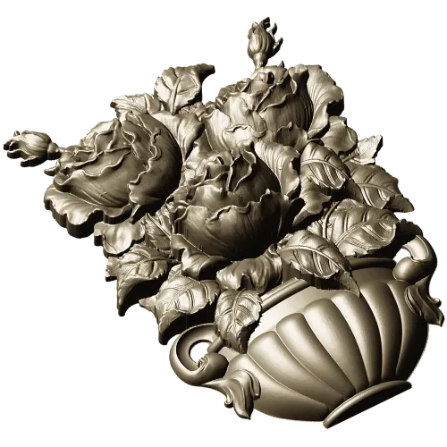 Floral Bouquet in Classic Vase 3D Model STL for CNC Milling