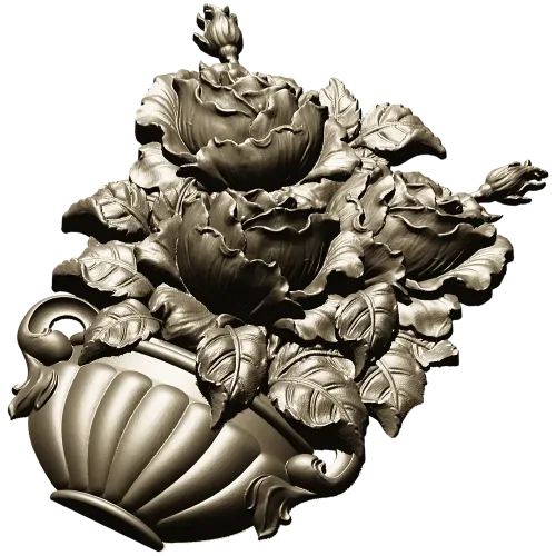 Floral Bouquet in Classic Vase 3D Model STL for CNC Milling