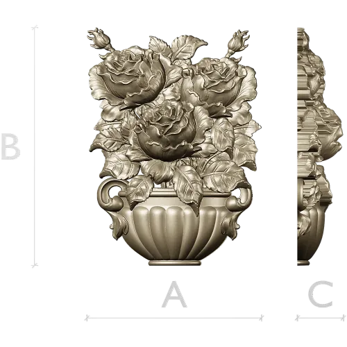 Floral Bouquet in Classic Vase 3D Model STL for CNC Milling