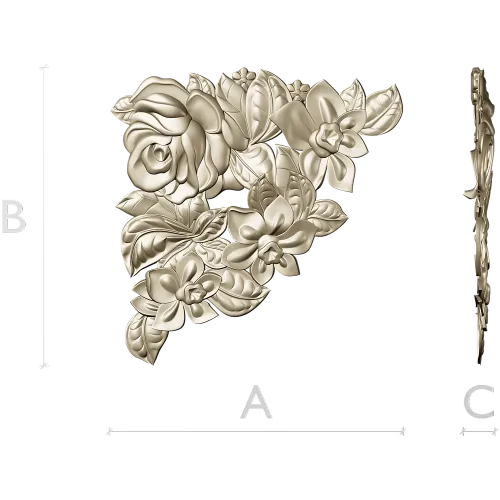 Floral Embrace - Detailed Corner Floral STL Model for CNC