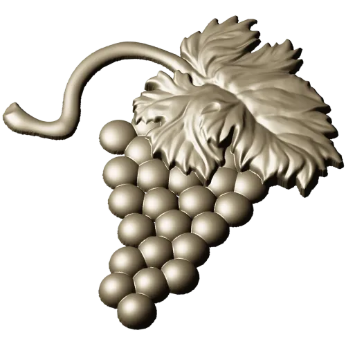 Detailed Grapes and Leaves STL Model for CNC Milling