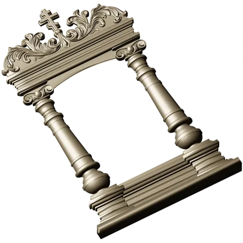 Киотная рамка с крестом и растительным картушем - 3D STL для ЧПУ