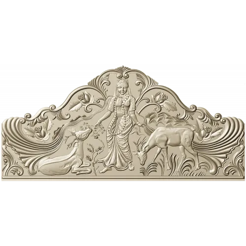 Maiden and Deer Crest - ornate STL headboard panel for CNC carving