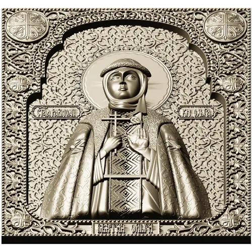 Saint Olga icon panel - 3D STL model for CNC milling