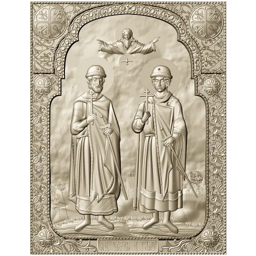 Saints Boris and Gleb - high relief icon STL for CNC