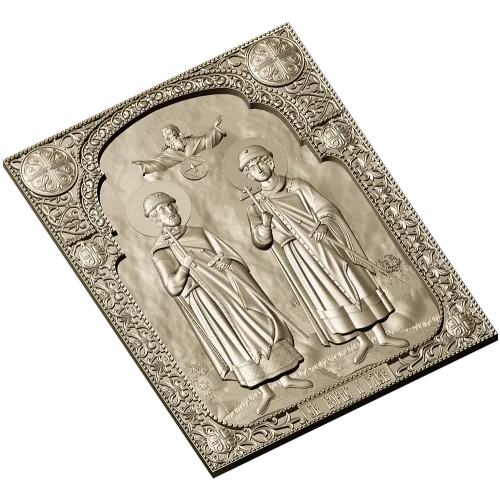Saints Boris and Gleb - high relief icon STL for CNC