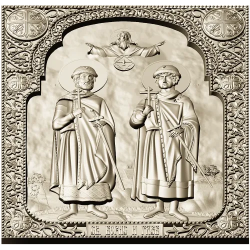 Saints Boris and Gleb - high relief icon STL for CNC