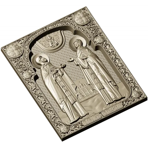 Saints Peter and Fevronia icon relief STL for CNC