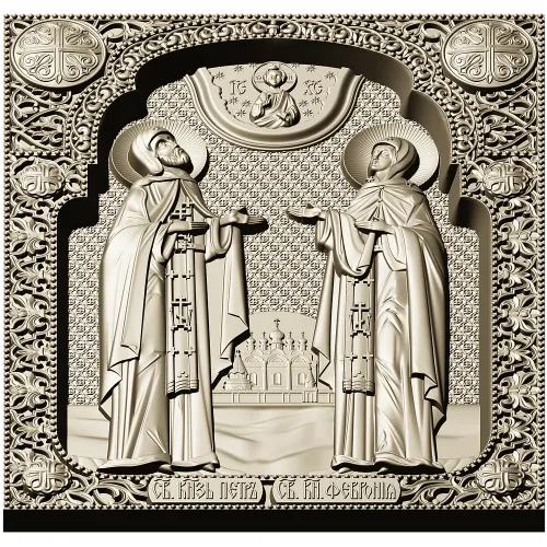Saints Peter and Fevronia icon relief STL for CNC