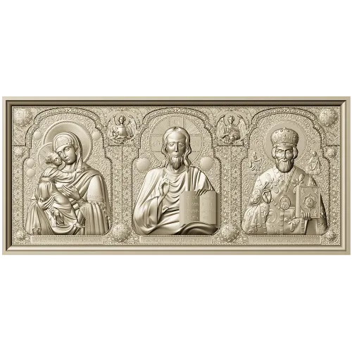High-relief Icon Triptych STL - Theotokos, Christ Pantokrator, St. Nicholas