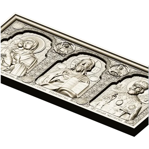 High-relief Icon Triptych STL - Theotokos, Christ Pantokrator, St. Nicholas