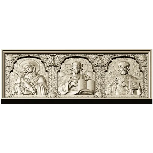 High-relief Icon Triptych STL - Theotokos, Christ Pantokrator, St. Nicholas