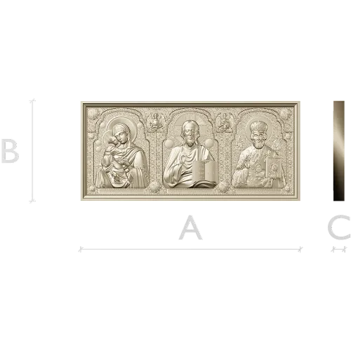 High-relief Icon Triptych STL - Theotokos, Christ Pantokrator, St. Nicholas