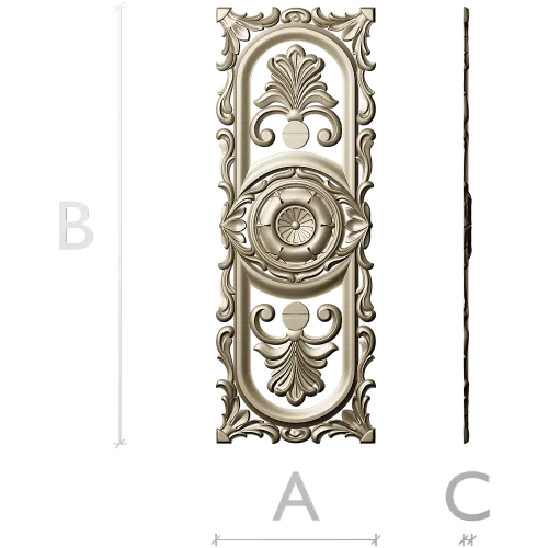 Baroque Vertical Rosette Panel - STL 3D Model for CNC