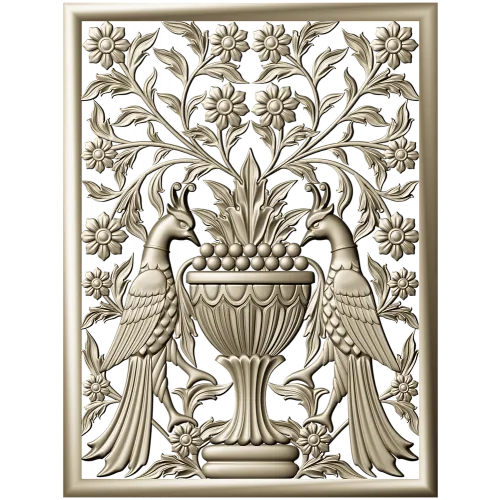 Twin Peacocks Urn Panel STL