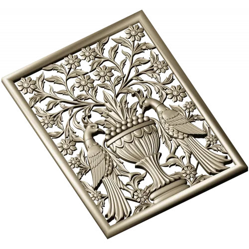 Twin Peacocks Urn Panel STL