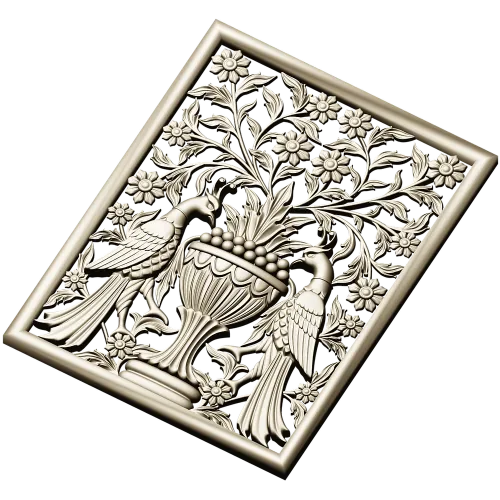 Twin Peacocks Urn Panel STL