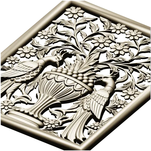 Twin Peacocks Urn Panel STL