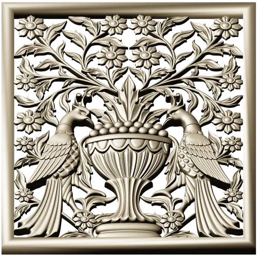 Twin Peacocks Urn Panel STL