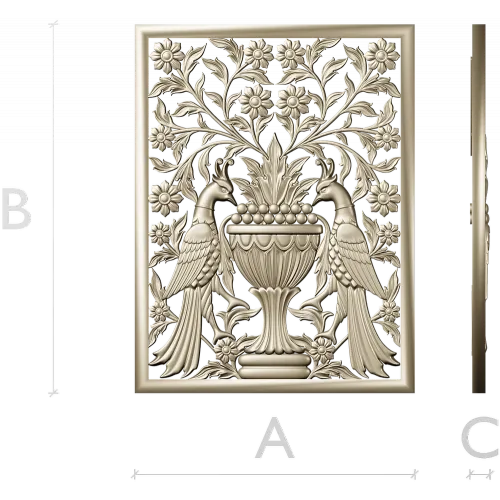 Twin Peacocks Urn Panel STL