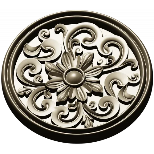 Round Floral Rosette STL 3D Model for CNC Carving