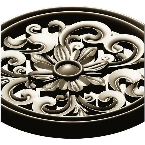 Round Floral Rosette STL 3D Model for CNC Carving