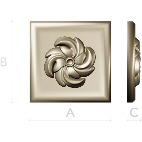High-Relief Square Floral Rosette STL for CNC Router
