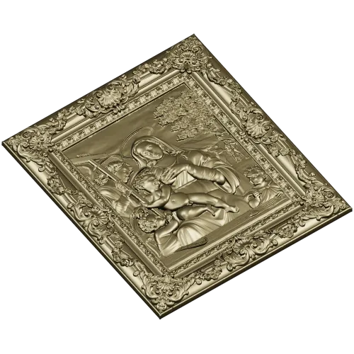 Богоматерь с Младенцем в барочном багете - STL 3D модель для ЧПУ