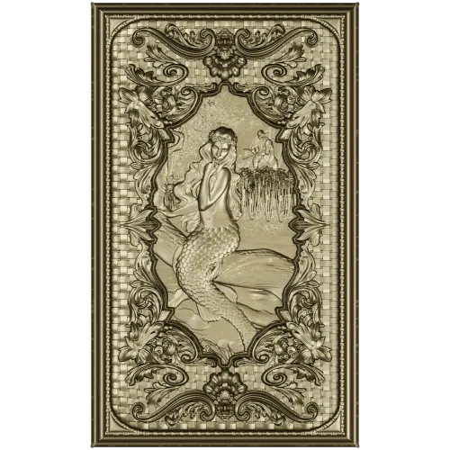Mermaid Relief Panel STL - High-Relief Decorative Plaque for CNC