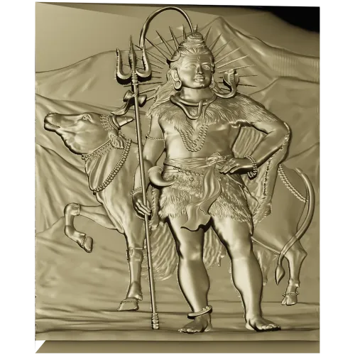 Shiva with Nandi - high relief panel STL for CNC