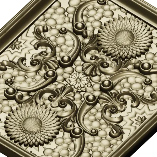 Sunflower Baroque Decorative Panel - STL model for CNC milling