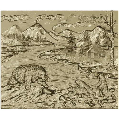 Fishing Bears bas-relief STL for CNC milling