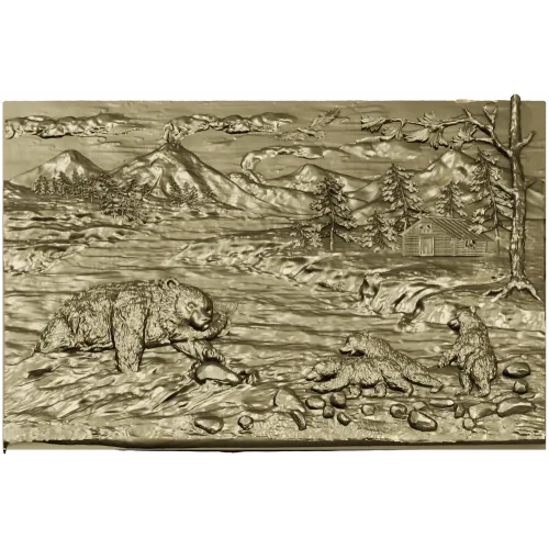 Fishing Bears bas-relief STL for CNC milling