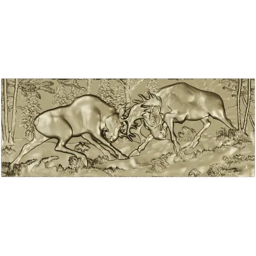 High-Relief Stags Panel STL for CNC - Detailed 3D Model for Milling