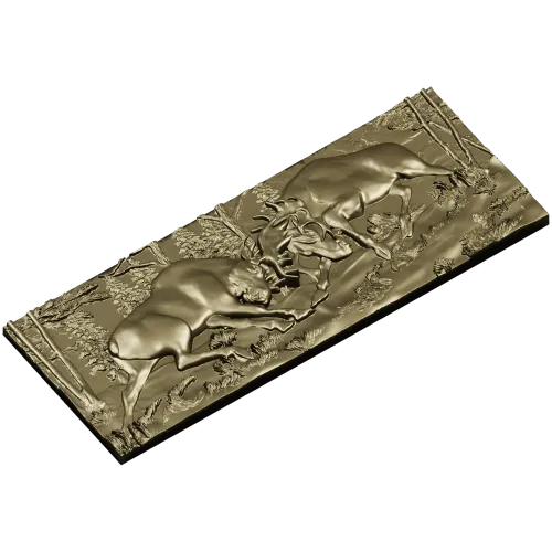 High-Relief Stags Panel STL for CNC - Detailed 3D Model for Milling