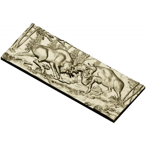 High-Relief Stags Panel STL for CNC - Detailed 3D Model for Milling
