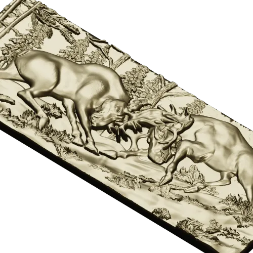 High-Relief Stags Panel STL for CNC - Detailed 3D Model for Milling