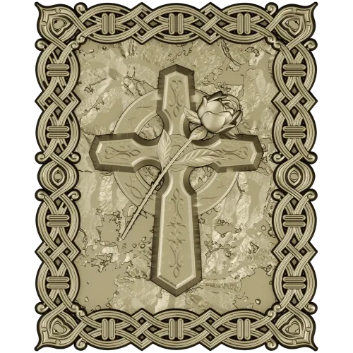Celtic Cross with Rose - Relief Panel STL for CNC