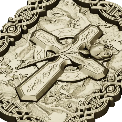 Celtic Cross with Rose - Relief Panel STL for CNC