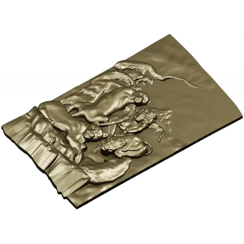 Woman and Lions High-Relief Panel STL